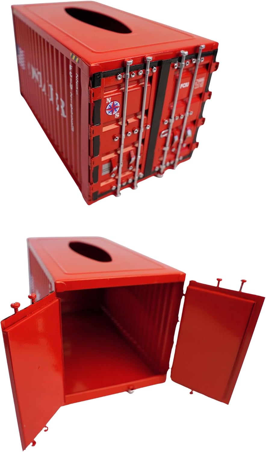 Shipping Container Tissue Box Cover – Sturdy All-Metal Construction, Fits XL US Tissue Boxes – Industrial Decor for Homes, Offices, Restaurants & Man Caves (RED)