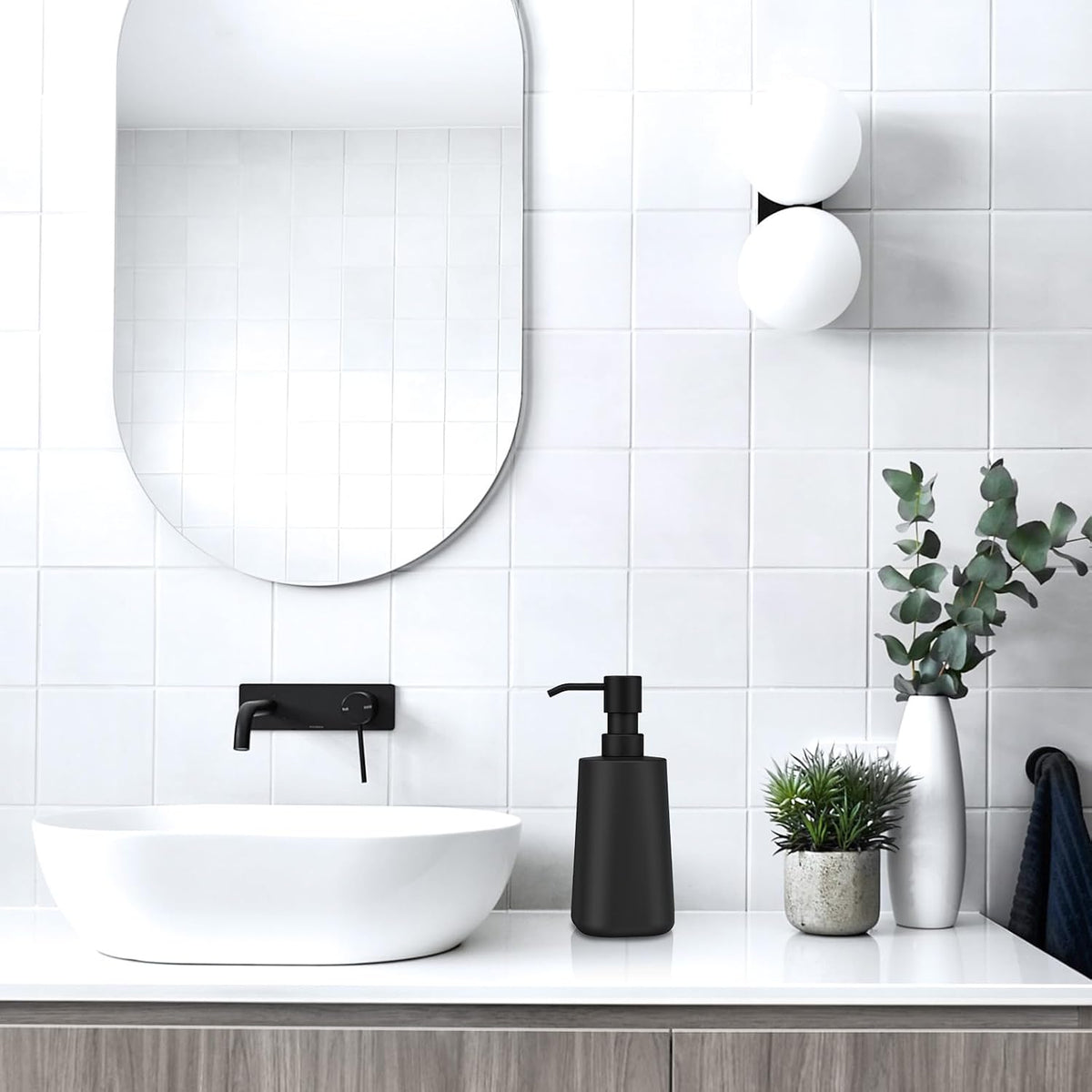 Ceramic Soap Dispenser Bathroom/Kitchen, Stainless Steel Pump