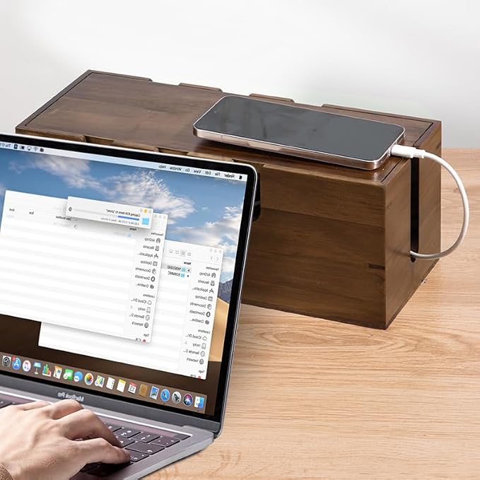 Large Cable Management Box, Wooden Cord Hider Desk Organizer, Power Strip and Cord Hider Box, Surge Protector Floor Cable Organizer, for Desktop Home Office Kitchen