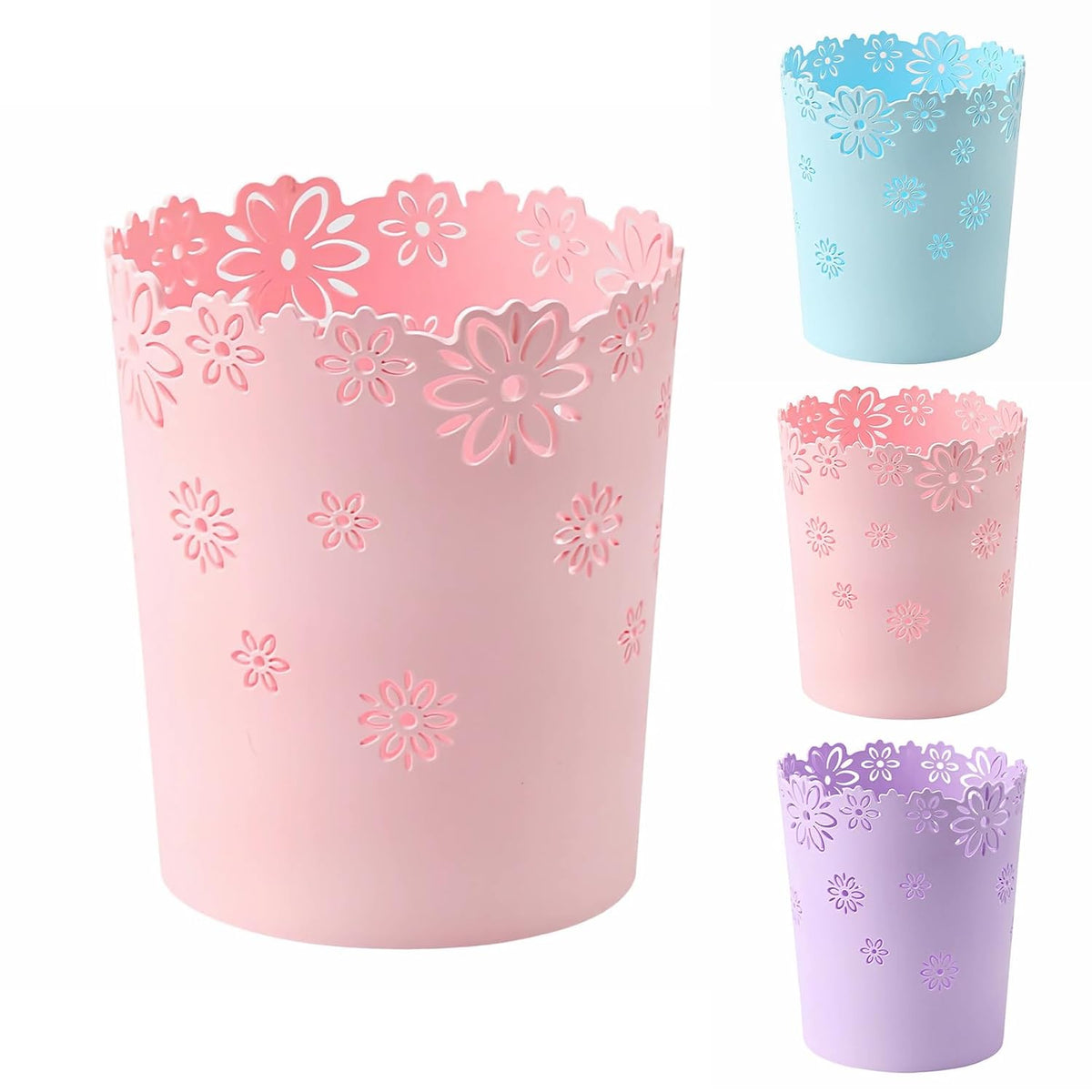 Small Pink Trash Can Wastebasket 2.6 Gallon Bathroom Garbage Can