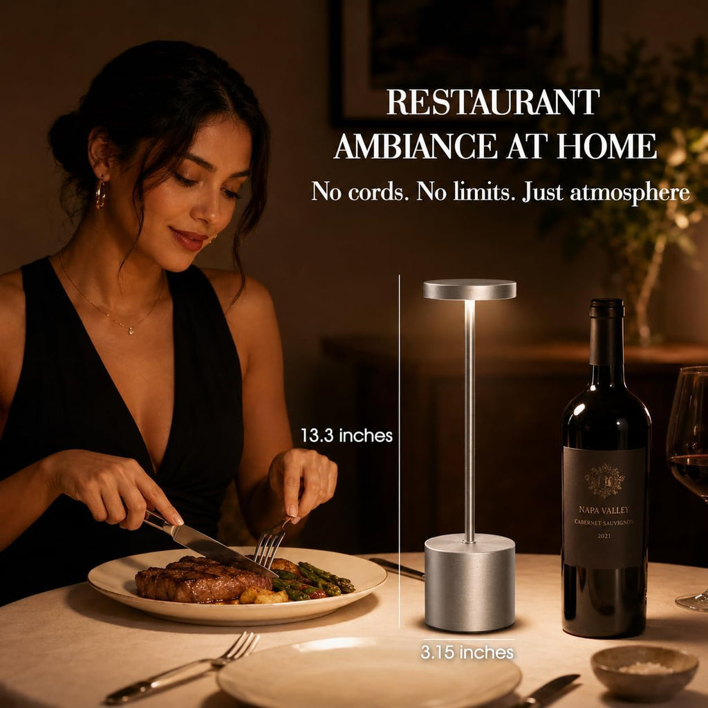AUDLES Silver Rechargeable Table Lamps 2 Pack, Cordless Battery Operated LED Desk Lamp with Touch Control, 3 Color Temperatures, Dimmable Portable Lamps for Bedroom, Dining Room, Patio, Restaurant