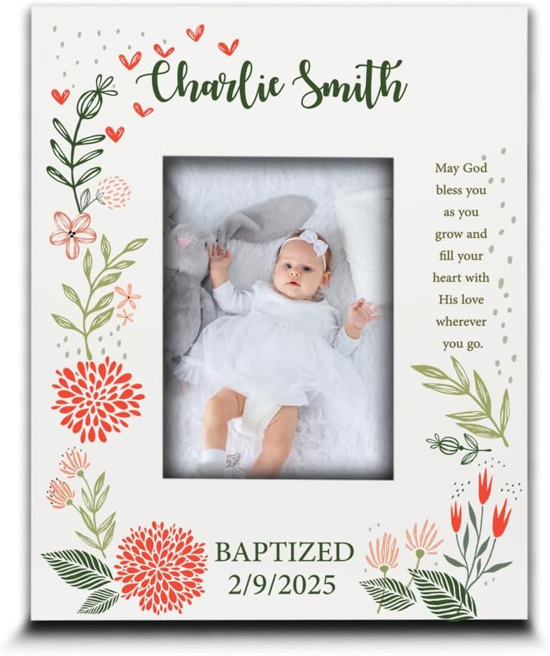 BELLA BUSTA-Personalize Baby Blessings Baptism-Christening, Baby Girl Baptism Presents from Godparents Friends, Family-UV Print Frame (4x 6 Vertical (Girl))