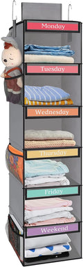 Fixwal Weekly Kids Clothes Organizer 6-Shelf Hanging Closet Storage Grey