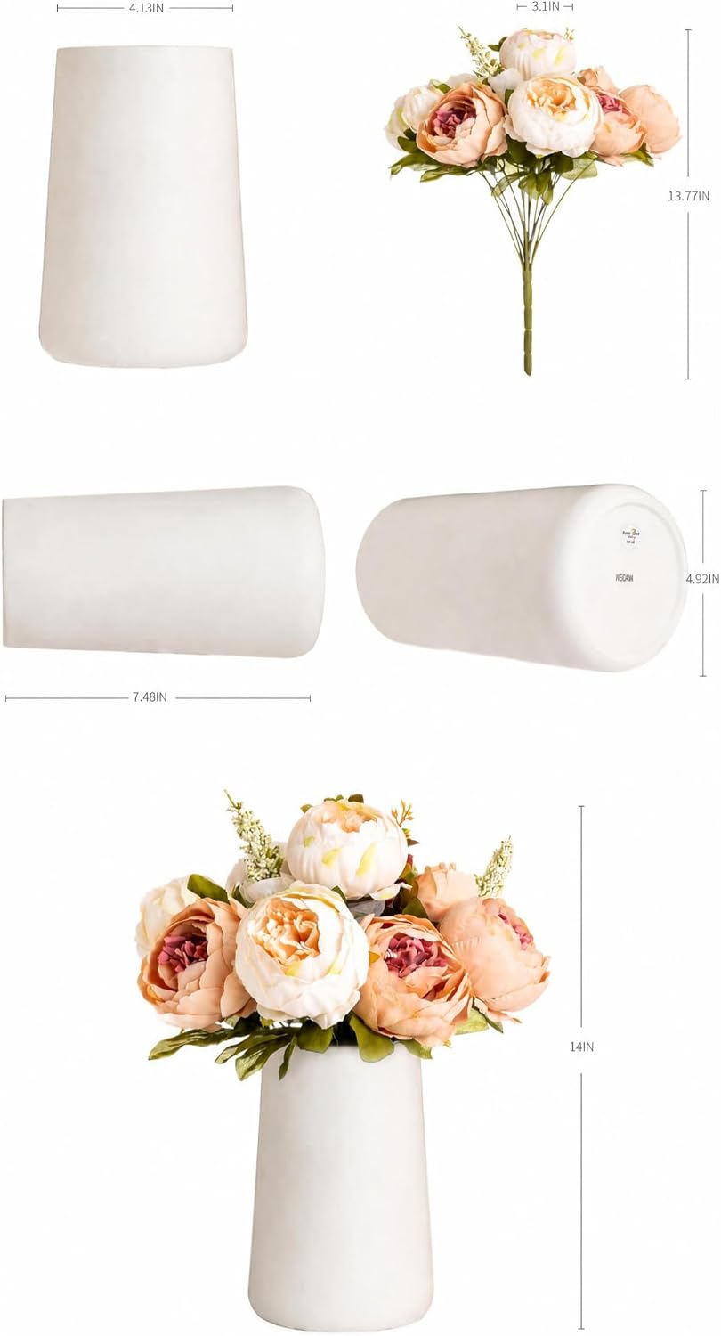 Queen Bee Silk Peony Bouquet with Ceramic Vase Included Large Size 14" Wedding Centerpiece Events Birthday Gift Bridal Baby Shower Floral Arrangement Artificial Fake Flowers (Champagne)