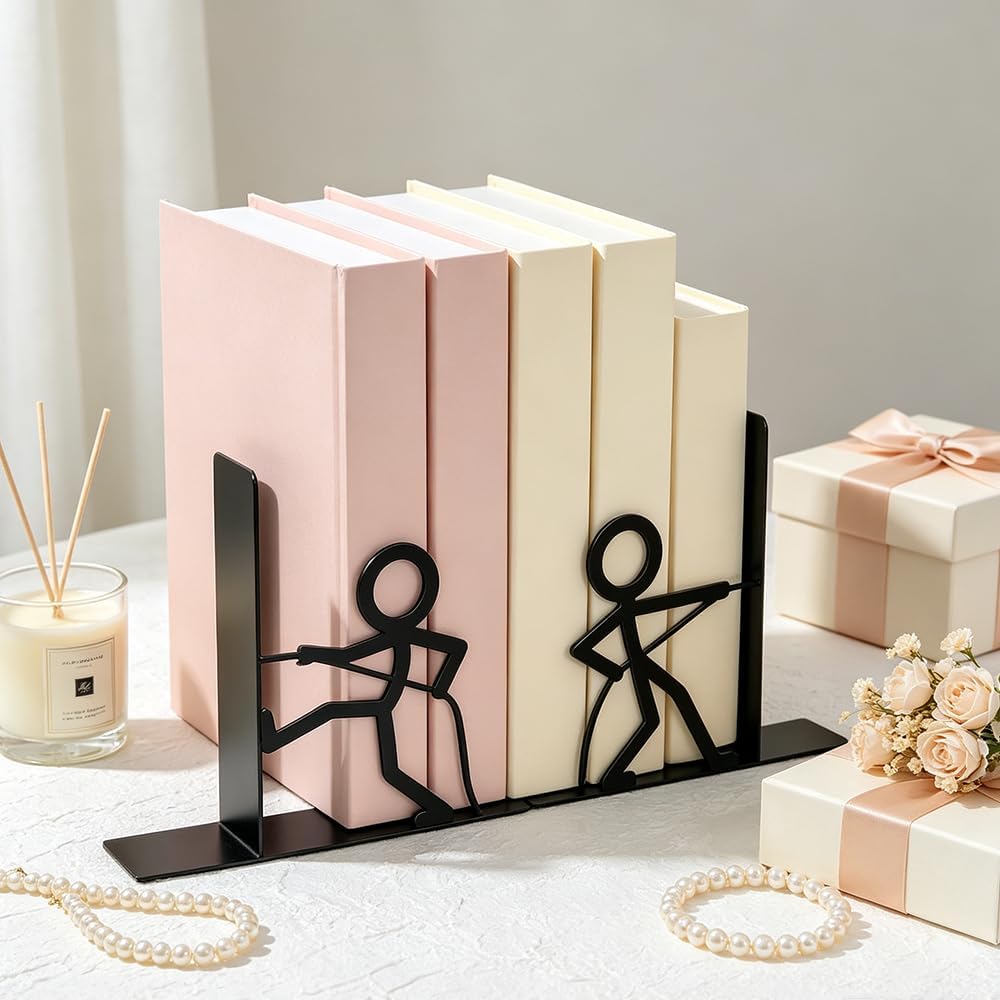 2 Pair Metal Bookends for Shelves Creative Human Figure Decorative Bookends