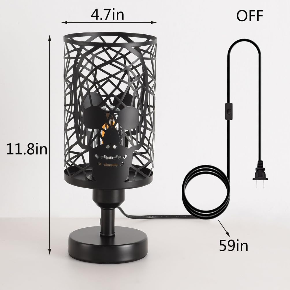 Set of 2 Skull Table Lamp for Bedroom with Plug in Switch