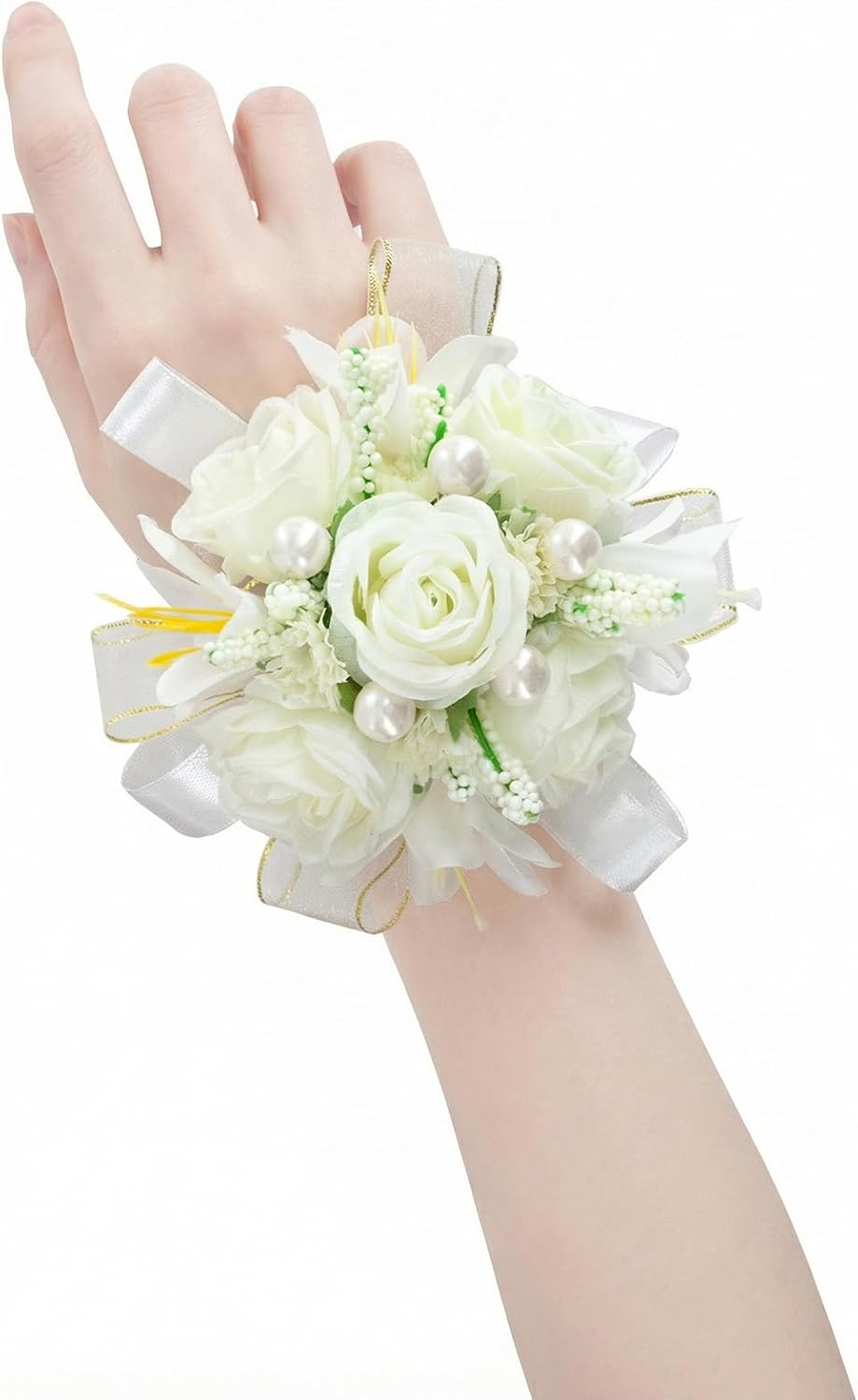 Ivory Corsage and Boutonniere Set Prom Wrist Corsage Flower