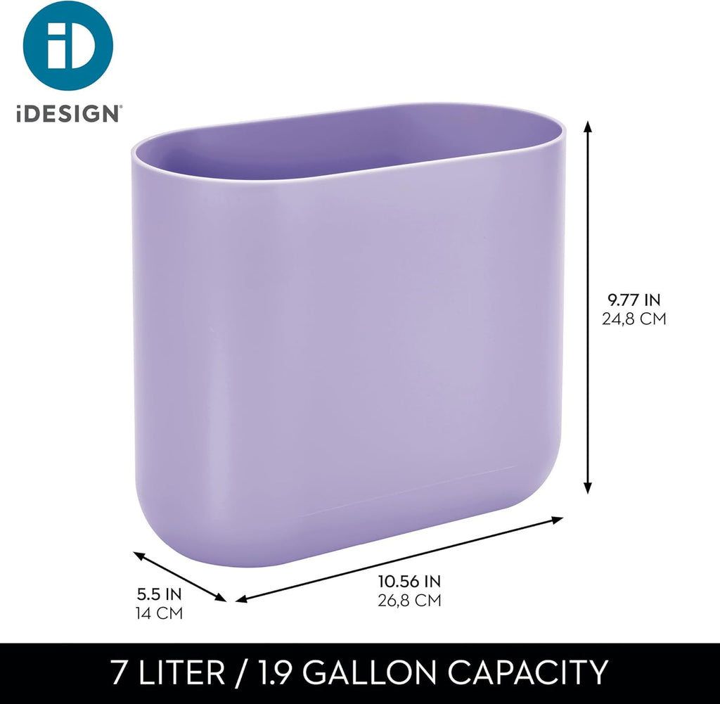 iDesign Small Slim Plastic Bathroom Trash Can, Purple, 10.56" x 5.5" x 9.77" high (Pack of 2)