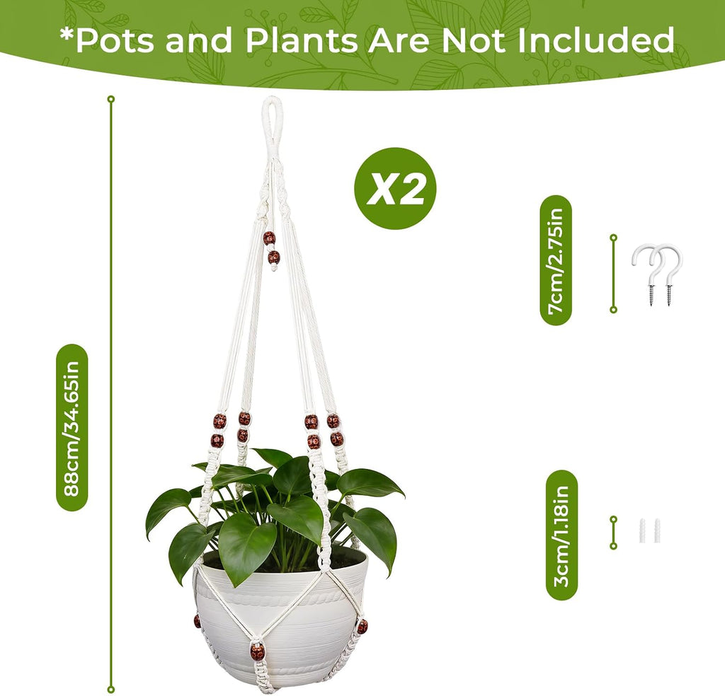 Macrame Plant Hanger Indoor 35 Inch Hanging Basket Ivory 2Pack