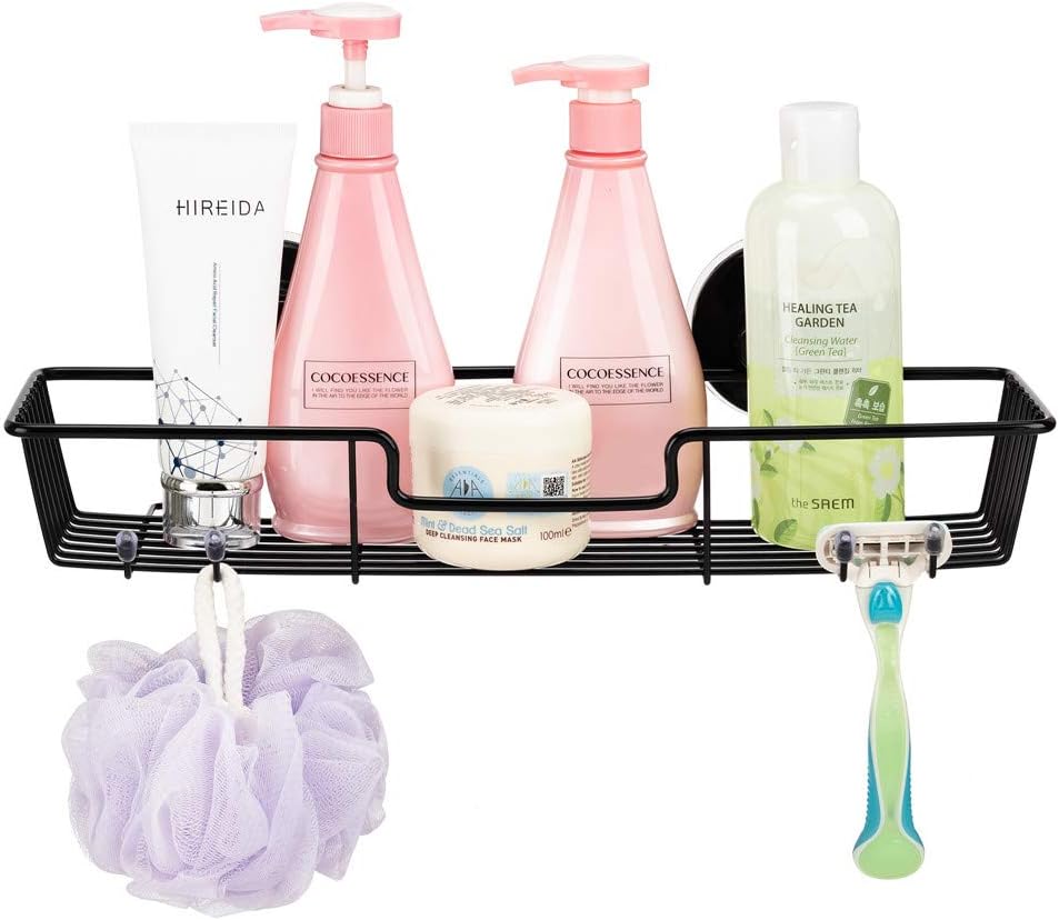 SANNO Suction Cups Shower Caddy, Bathroom Storage Combo Organizer,Rustproof Wire Basket for Kitchen Bathroom Accessories - Stainless Steel,Black