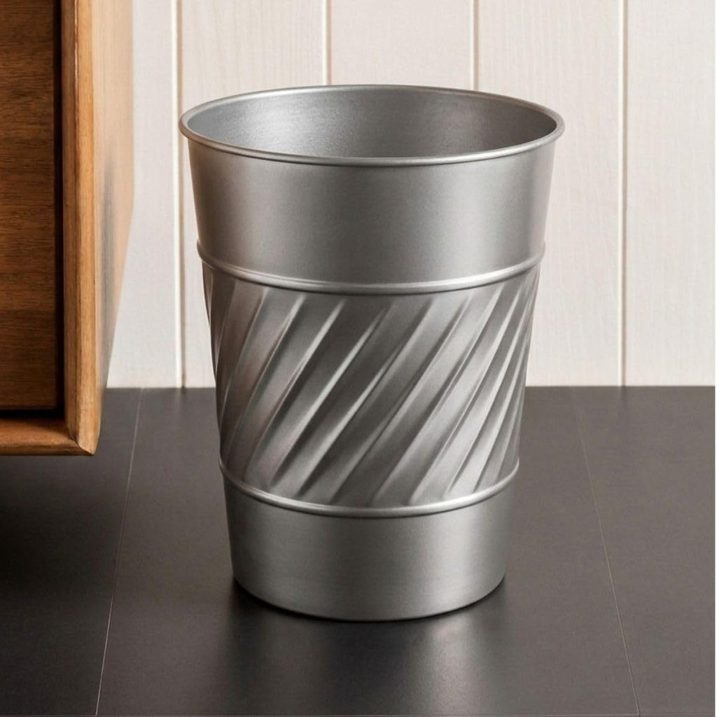 Monarch Abode Metal Bathroom Trash Can – Waste Basket for Bedroom, Office Desk, & Dorm, Handcrafted Wave Embossed, Durable Decorative Pewter Small Trash Can Bathroom Garbage Bin Wastebasket