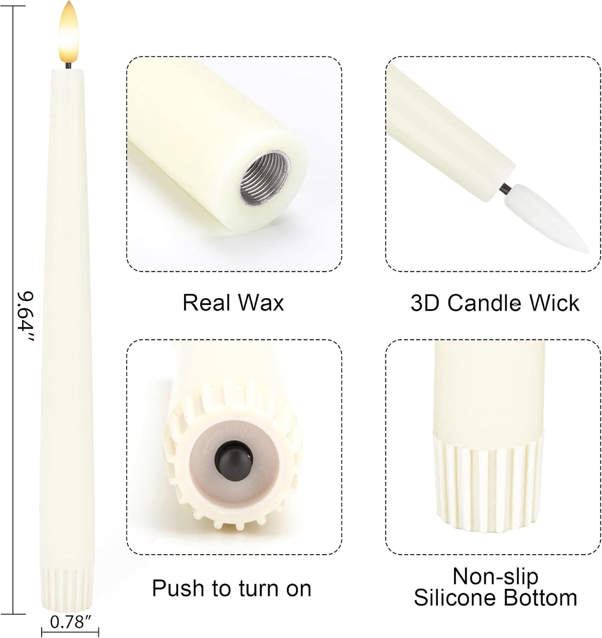 Flameless Taper Candles with Remote, 9.6" LED Candles Battery Operated