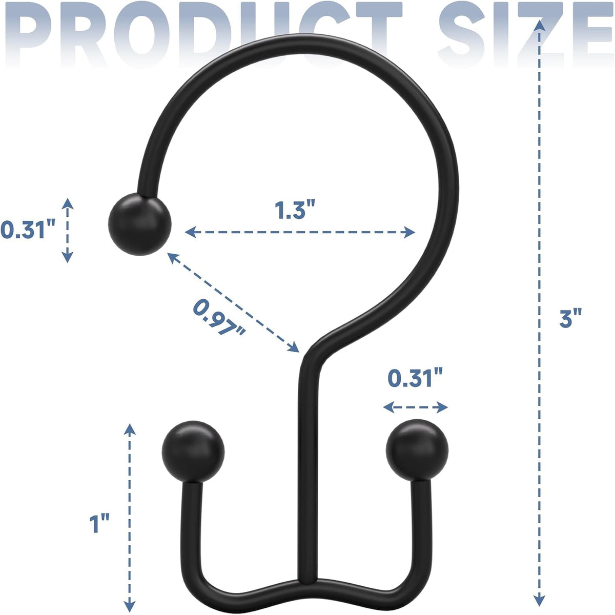 Titanker Shower Curtain Hooks Rings, Rust Resistant Metal Minimalist Simple Double Glide Shower Hooks Rings for Bathroom Shower Rods Curtains, Set of 12 Hooks - Black