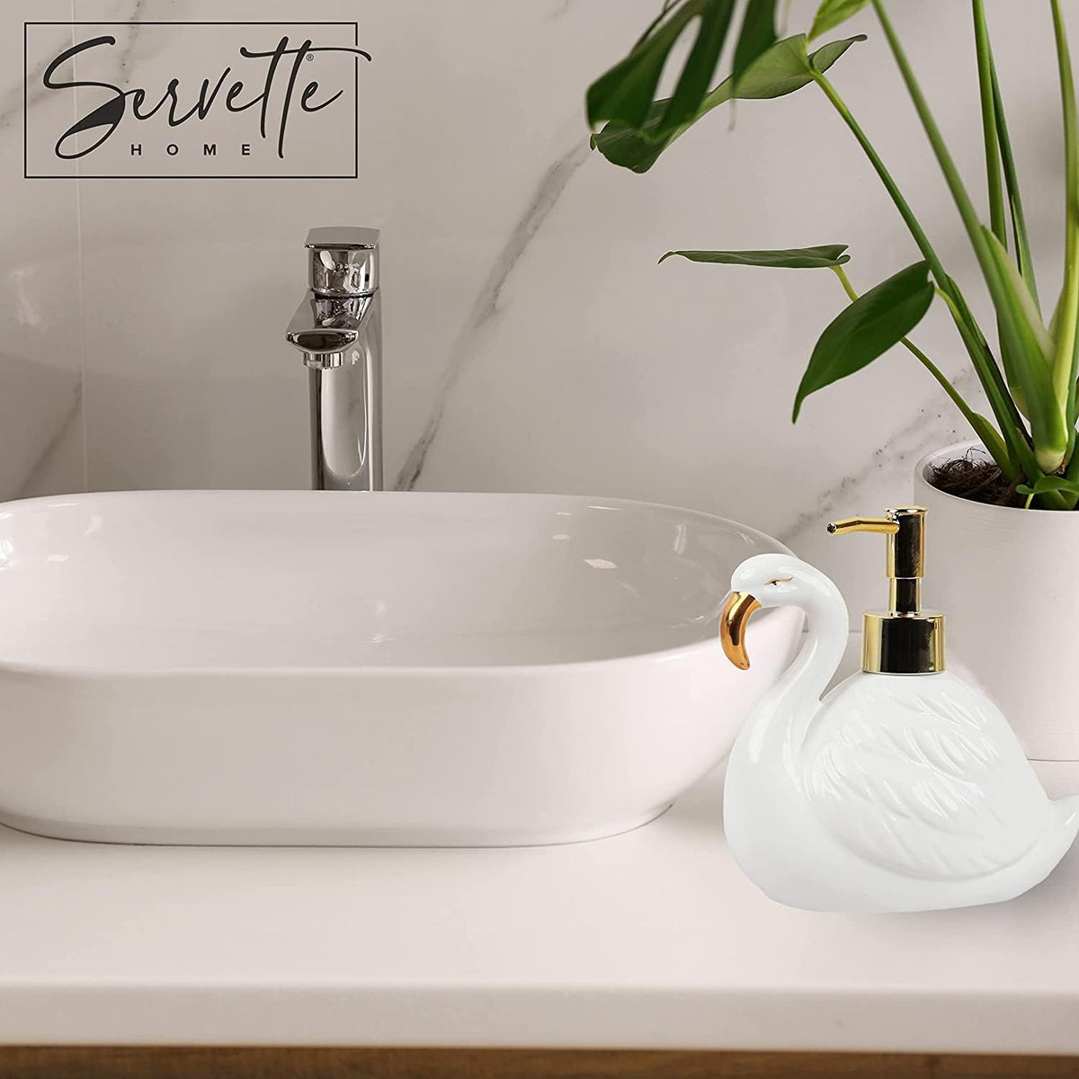 White Swan Soap Dispenser with Pump for Bathroom or Kitchen Sink