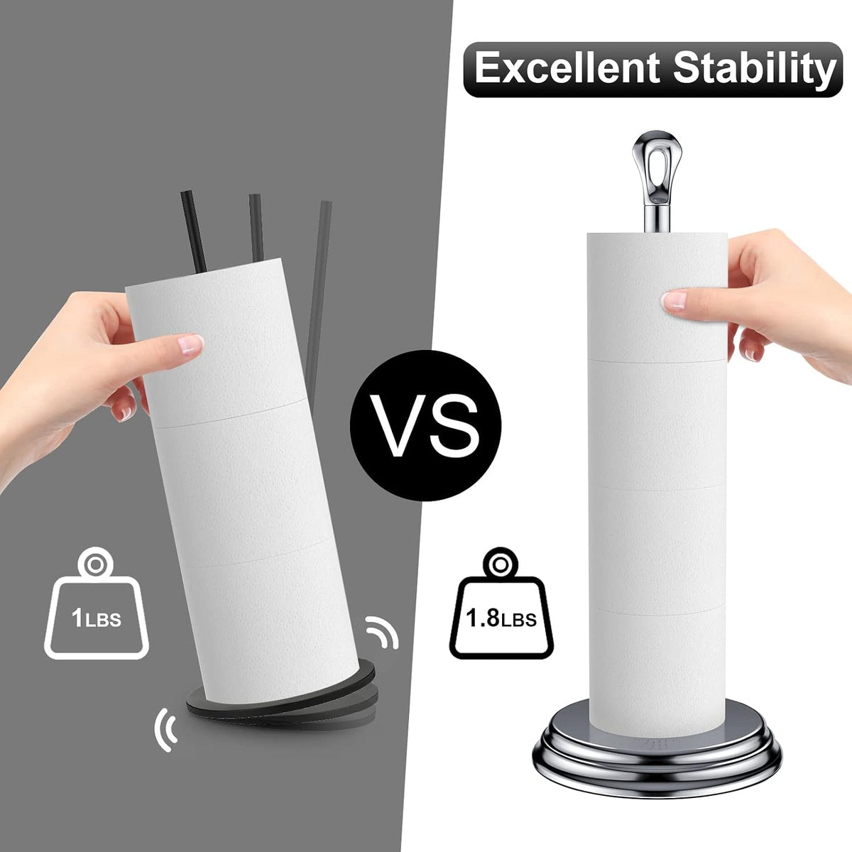 KASUNTO Toilet Paper Holder with Rustproof, Metal Free Standing Toilet Paper Stand Storage for Bathroom, Tissue Paper Roll Holder for Bathroom Accessories (Polished Chrome)