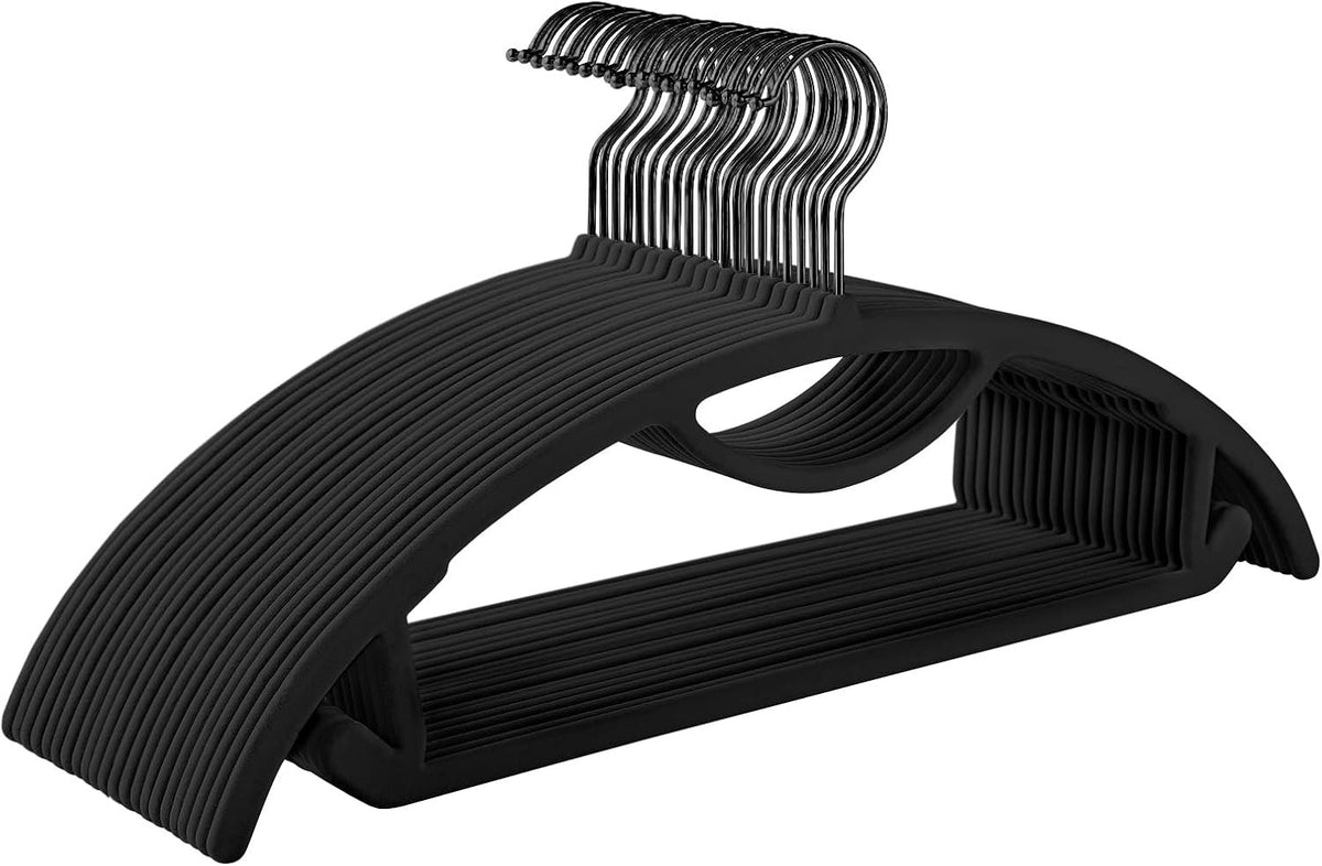 MIZGI Premium Velvet Hangers 50-Pack,No Shoulder Bump Hangers W/Tie Bar Ultra Thin Space Saving Non Slip Hanger Heavy Duty Felt Rounded Clothes Hanger for Sweaters,Coat,Jackets,Pants,Shirts