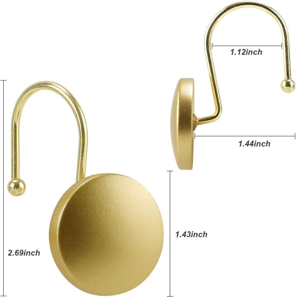 Decorative Shower Curtain Hooks Brass Shower Rings, Simple Modern Style Round Flat-Back Button Design, Gold