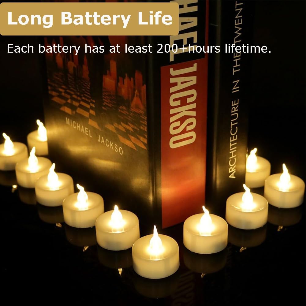 12 PCS Warm White Flickering Tea Light Candles with Timer