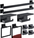 Bathroom Hardware Set Piece Matte Black Bathroom Accessories Set SUS304 Towel Bar Set Includes 2 Towel Bar 24 Inch+2 Towel Holder+2 Toilet Paper Holder+4 Towel Hooks (10, Matte Black)
