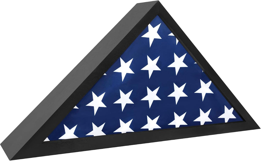 Flag Case for American Veteran Burial Flag Solid Wood Military Flag Display Case Funeral Flag Flag Shadow Boxes to Fit a Folded 5'x9.5' American Flag with Polished Plexiglass (Black)