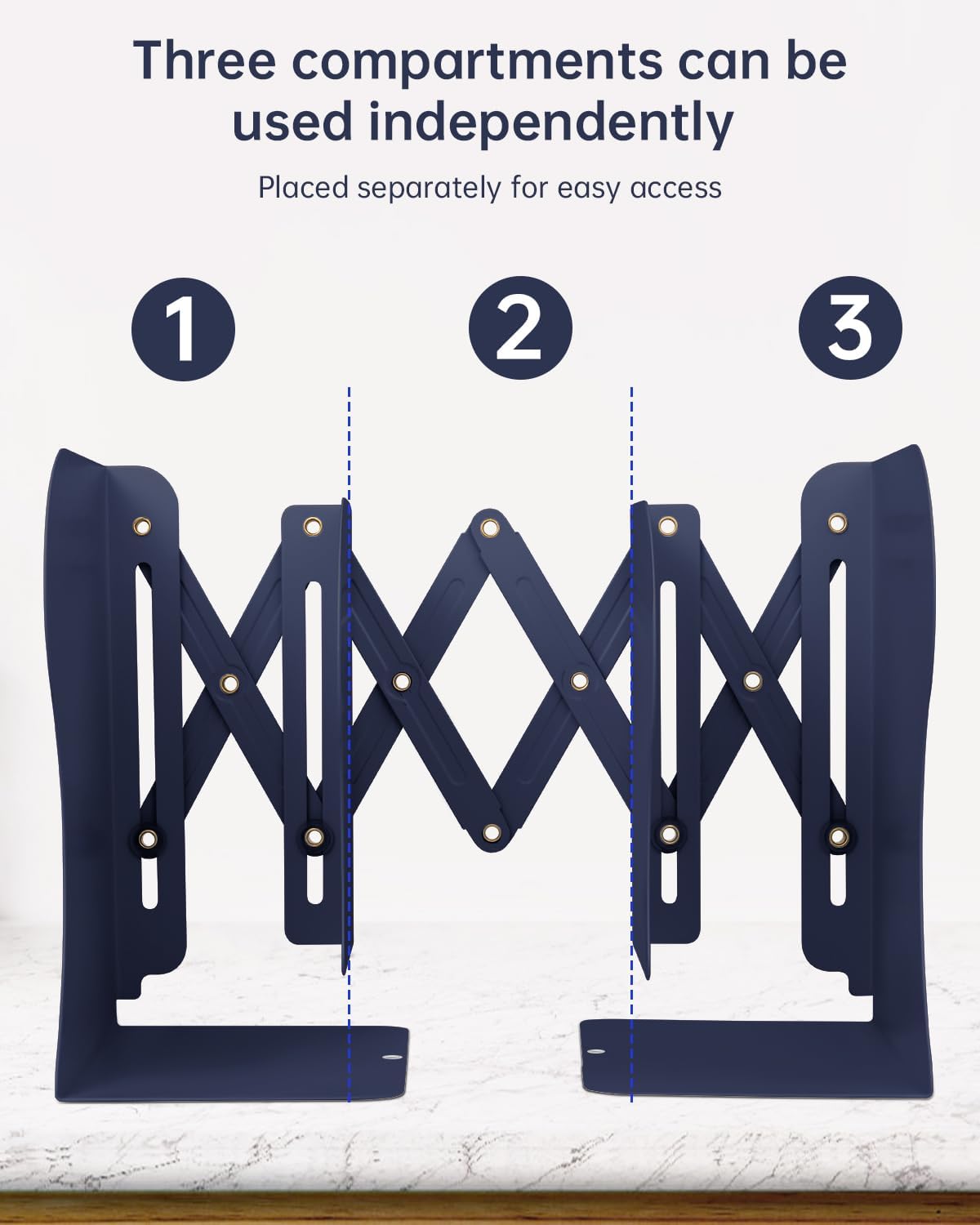 Honagu Adjustable Bookends, Metal Book Ends for Shelves Heavy Book, Desk Magazine File Organizer for Home, Office, Books, Papers, Extends up to 19 inches (Royal Blue)