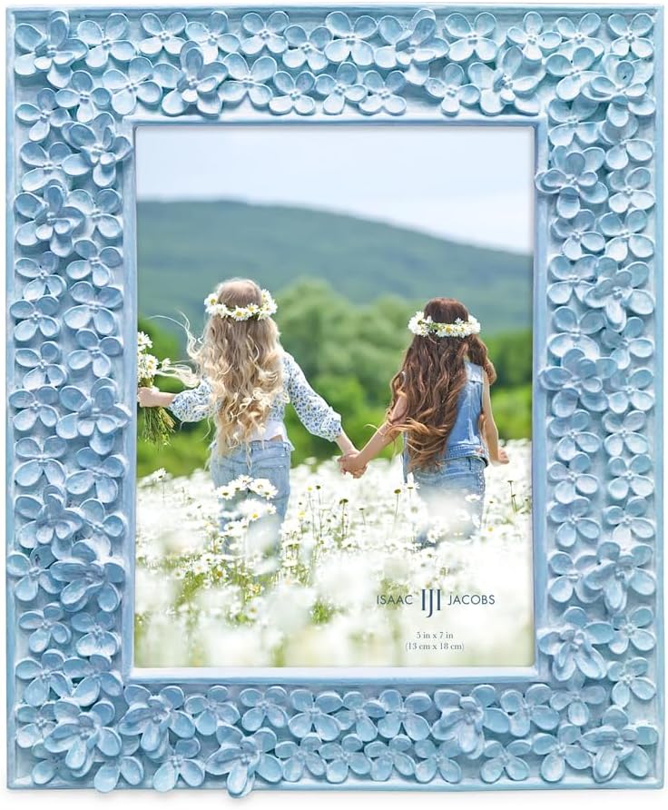 Isaac Jacobs 5x7 Blue Flower Textured Hand-Crafted Resin Picture Frame