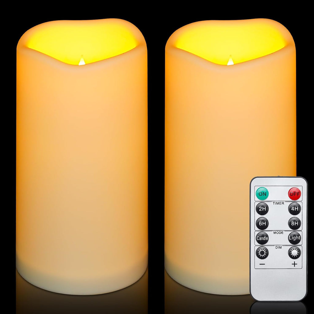 Enido Flameless Candles LED Candles Outdoor Waterproof Candles(D: 3" x H: 6") Battery Operated Plastic Pack of 2 Pillar