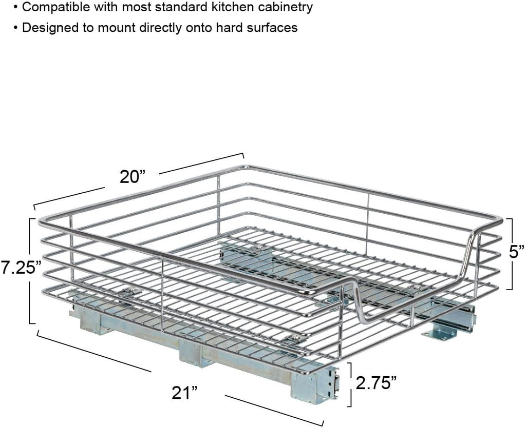 Home Decorators Collection Extra deep Sliding Organizer, 6" Hx20 Wx21 D, Chrome