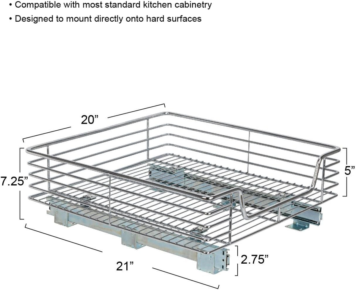 Home Decorators Collection Extra deep Sliding Organizer, 6" Hx20 Wx21 D, Chrome