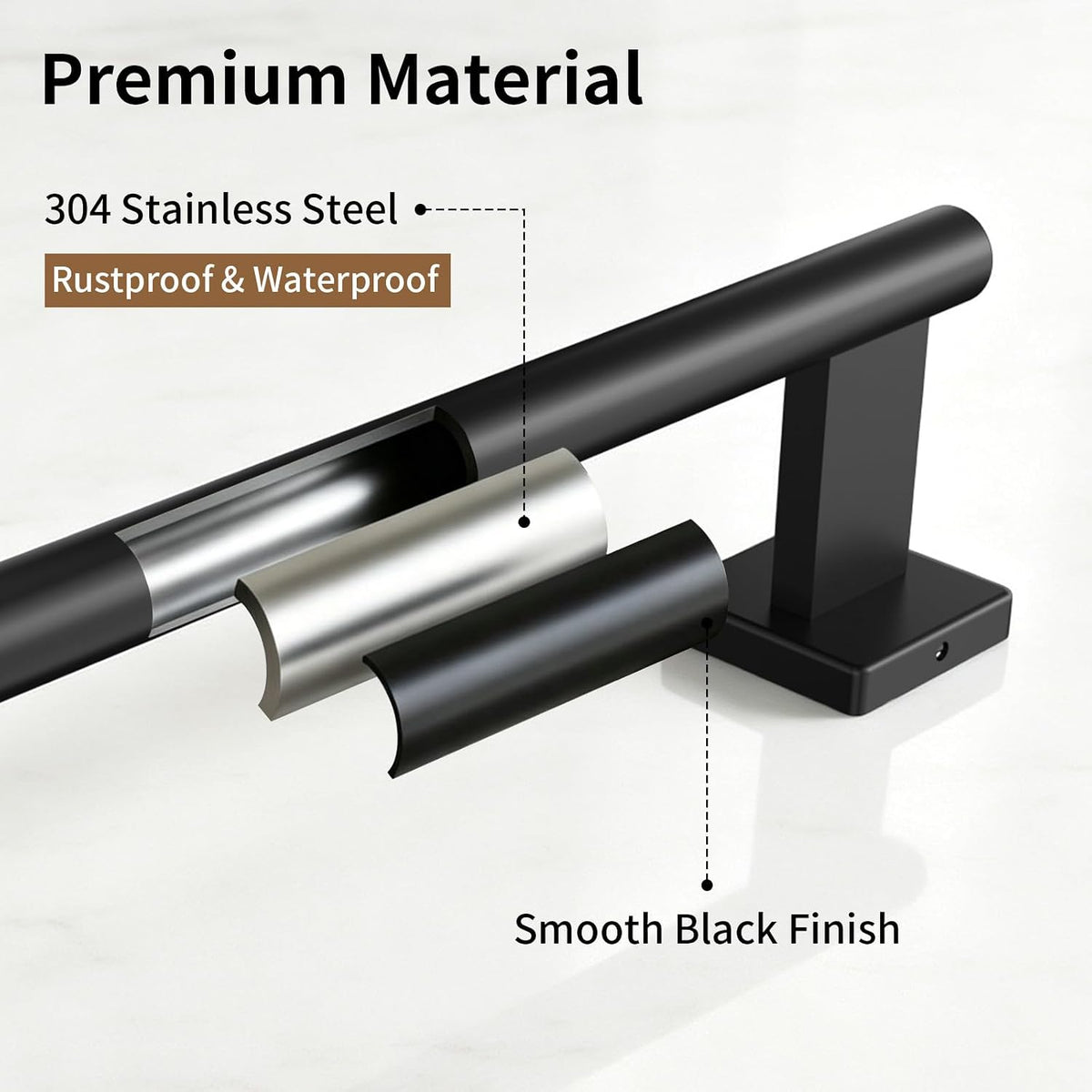Bethom Matte Black Towel Bar, 24 Inch Towel Racks for Bathroom Wall Mounted