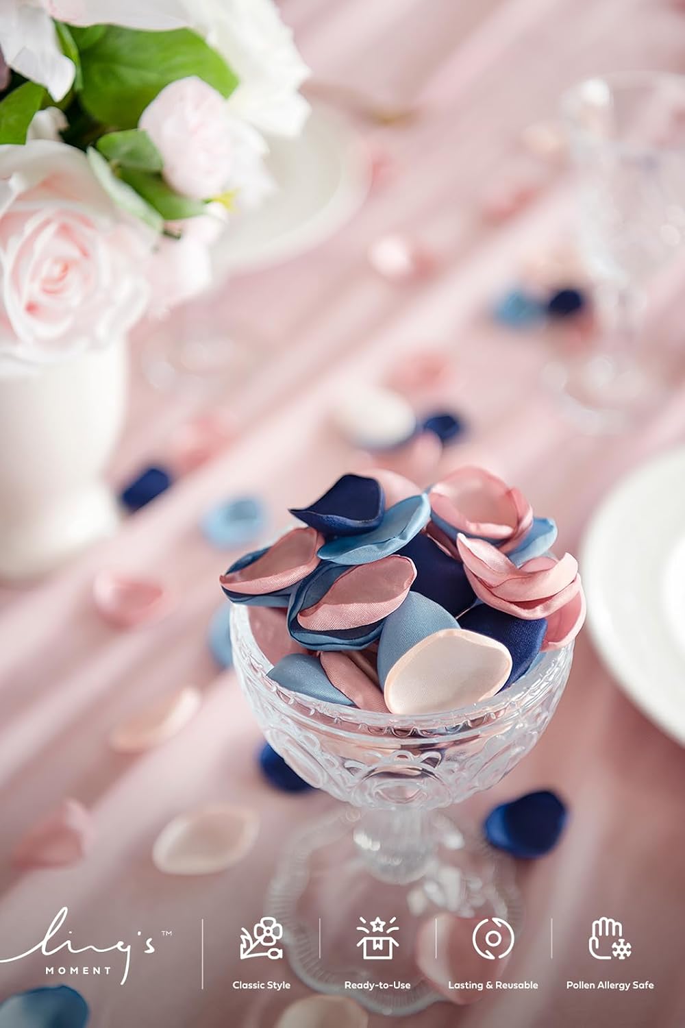 Ling's moment Silk Rose Petals, Dusty Rose Navy Blue, 200pcs