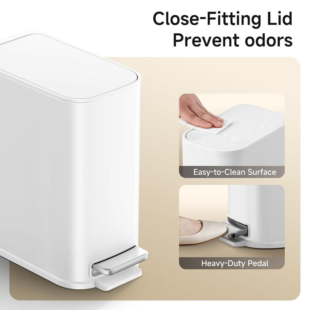 TIPGO Small Bathroom Trash Can with Lid Soft Close,1.3 Gallon, White