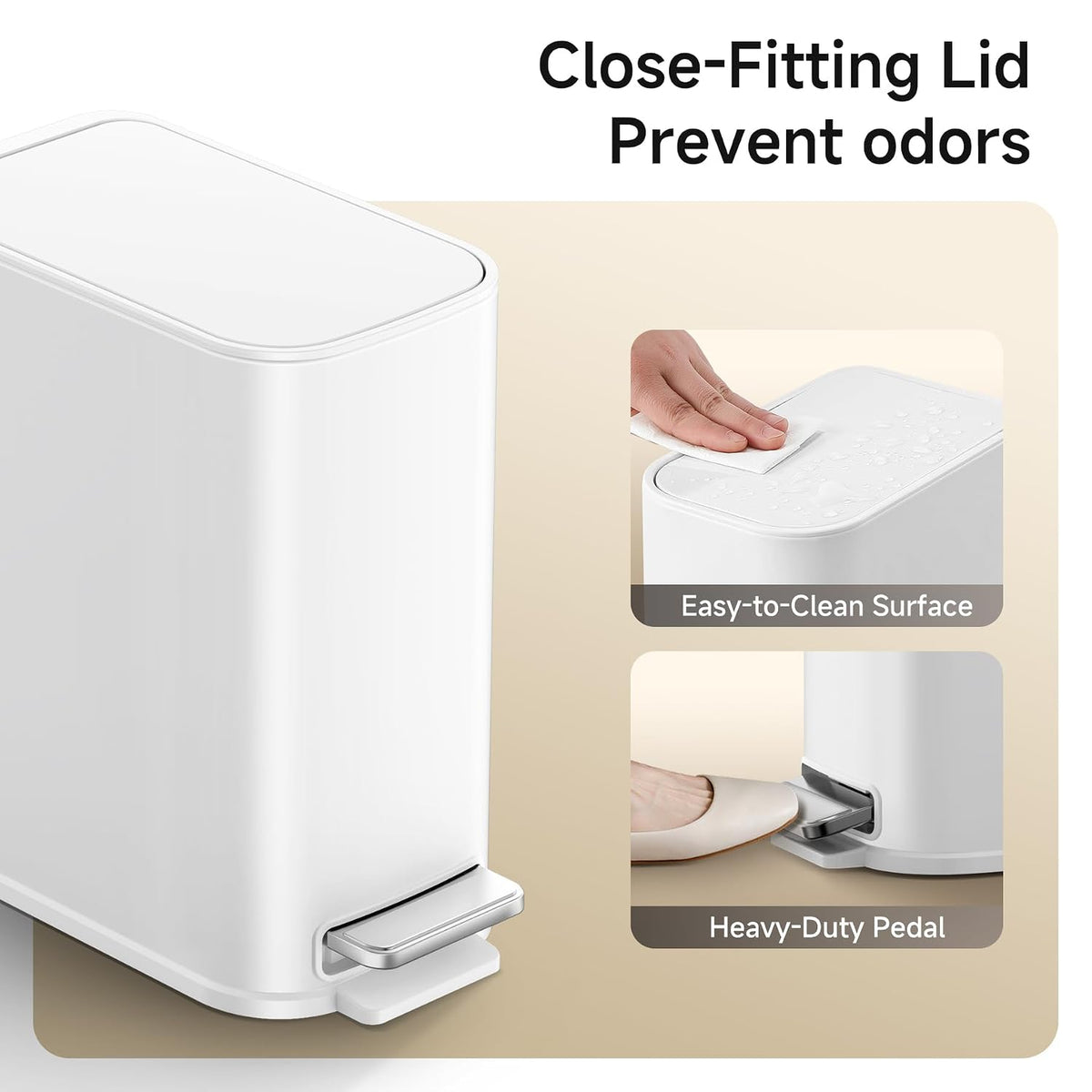 TIPGO Small Bathroom Trash Can with Lid Soft Close,1.3 Gallon, White