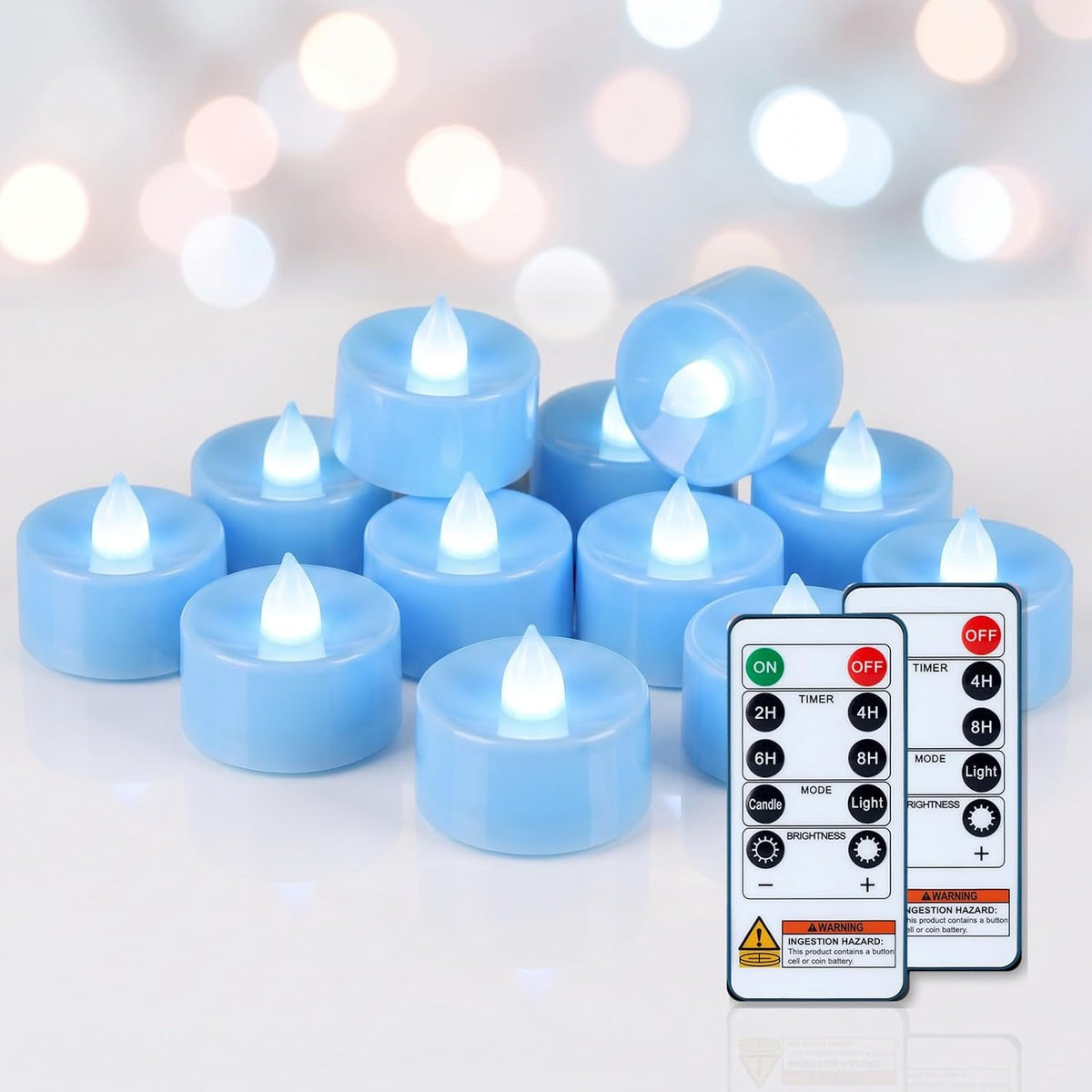 Homemory 24-Pack Light Blue Remote LED Battery Tea Light Candles, 400+ Hrs