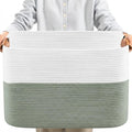 Danpinera 100L Extra Large Blanket Basket for Living Room, White&Sage Green