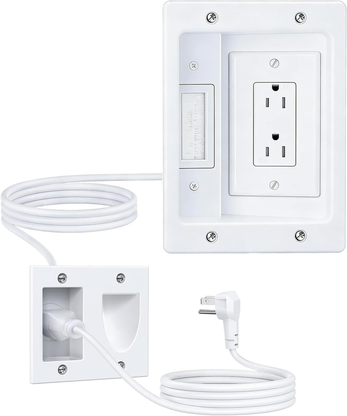 FORGING MOUNT in-Wall Cable Management Kit or Power & Low Voltage Cords, Cord Hider for Wall Mount TV with AC Outlets, Includes 6ft Extension Cord, Drill Templates