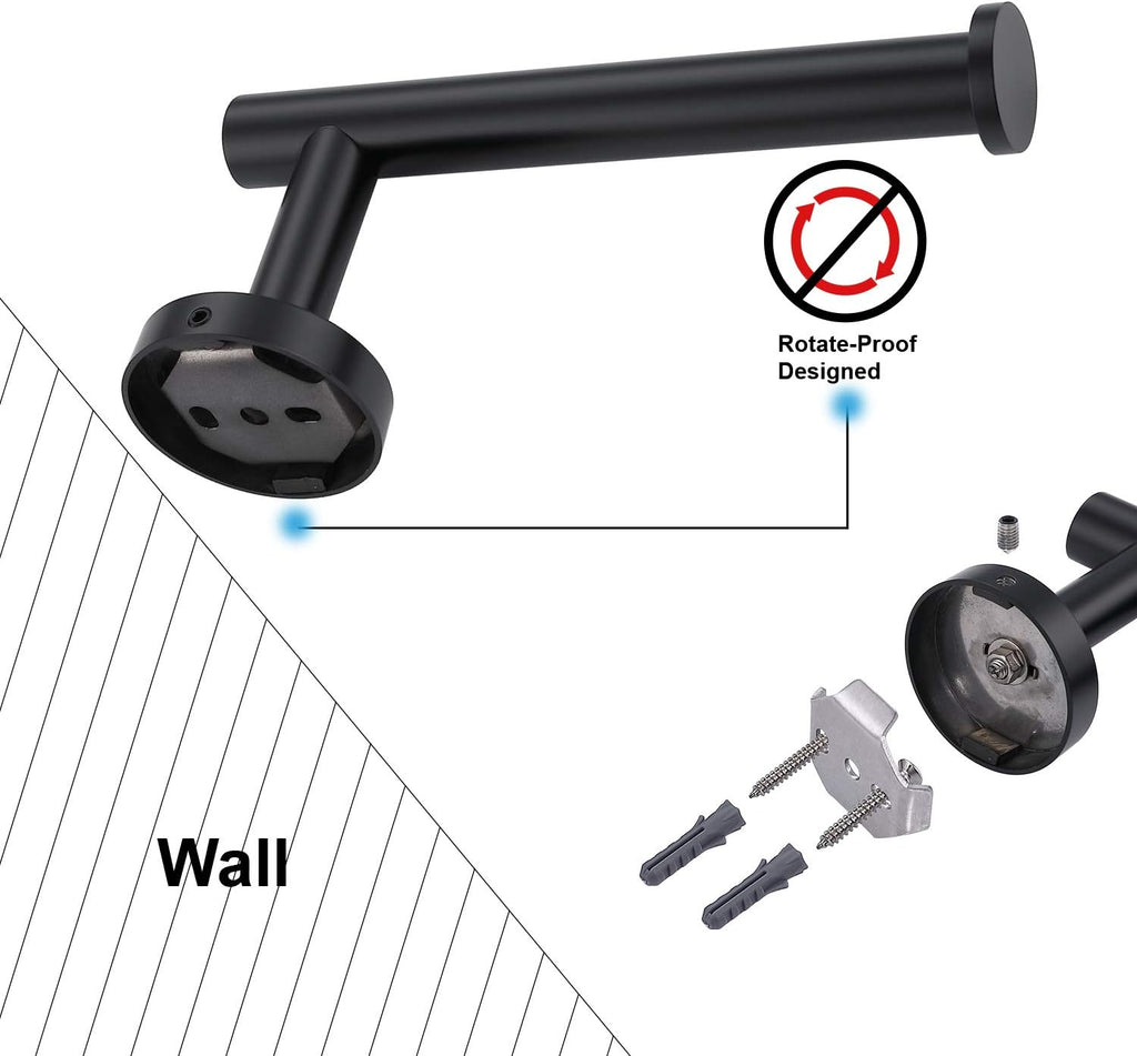 TASTOS Matte Black Toilet Paper Holder SUS304 Stainless Steel, Modern Round Tissue Roll Holders Wall Mount, Toilet Paper Roll Dispenser Bathroom 5 inch TP Holder for Kitchen Washroom