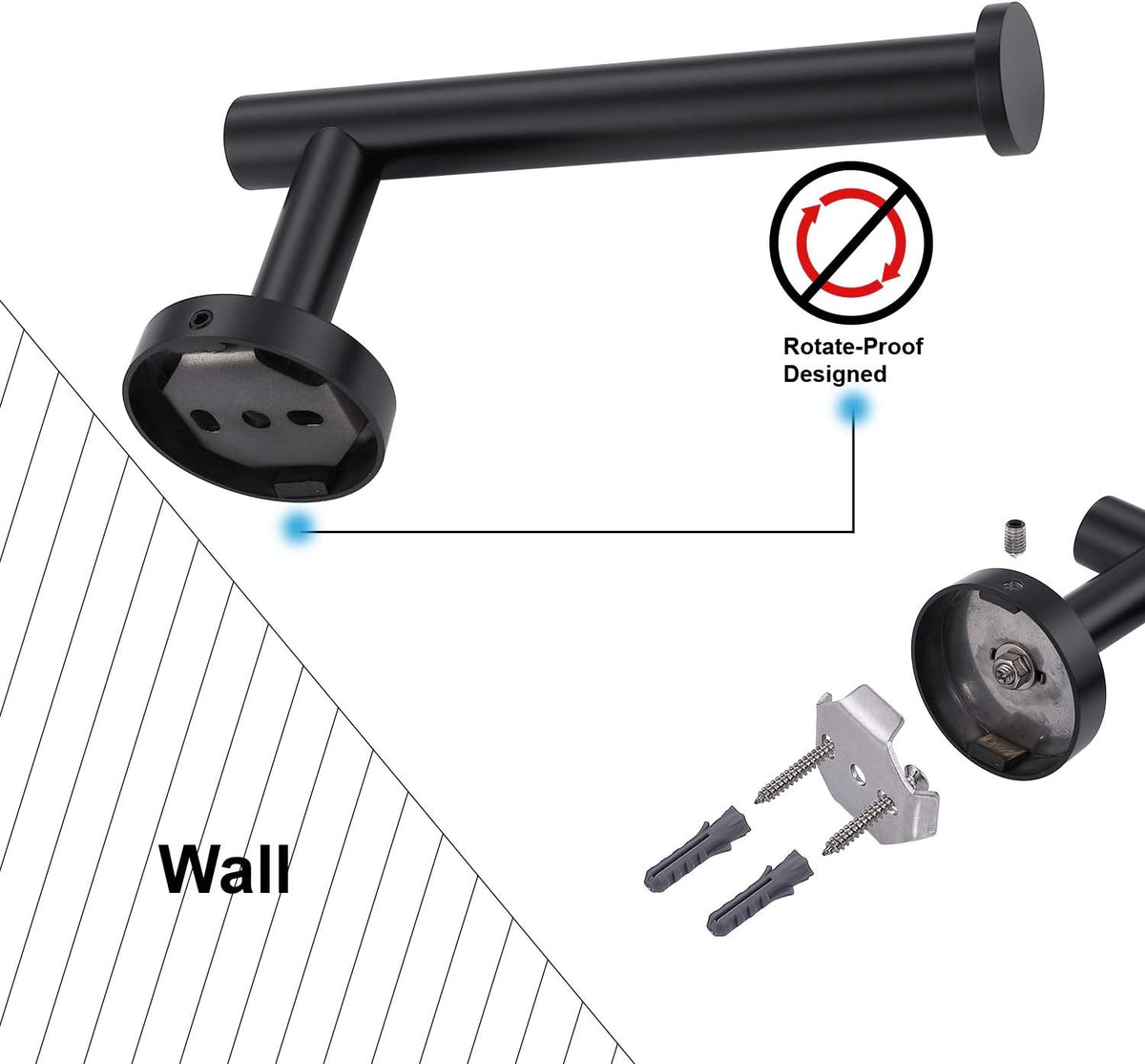 TASTOS Matte Black Toilet Paper Holder SUS304 Stainless Steel, Modern Round Tissue Roll Holders Wall Mount, Toilet Paper Roll Dispenser Bathroom 5 inch TP Holder for Kitchen Washroom