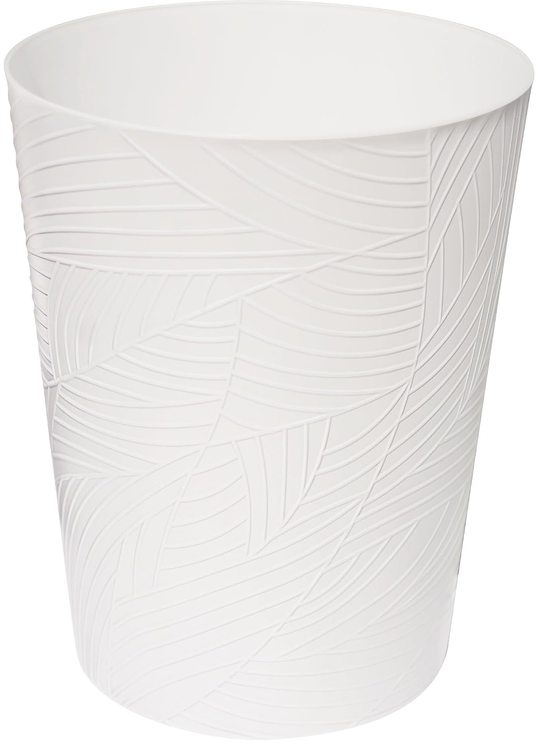 1.8 Gallons Small Trash Can, Decorative Wastebasket, Modern Leaf Pattern Design, Polypropylene Trash Can for Bathroom, Bedroom, Office (1, White)