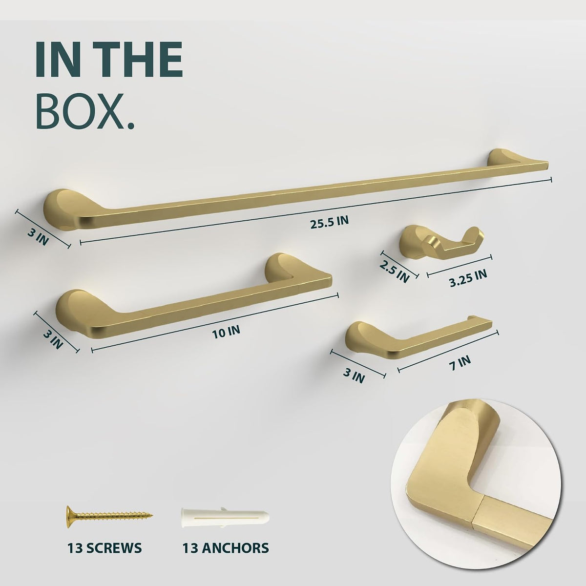 Mega Handles Bathroom Accessory Set Satin Brass - 4-Piece, Towel Bar, Hooks