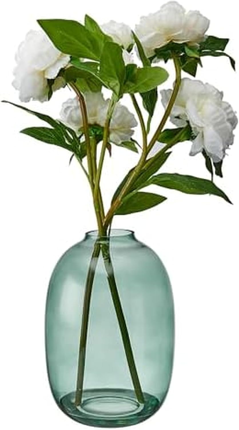 Elements Artificial White Peony Arrangement in Glass Vase - 21 Inch