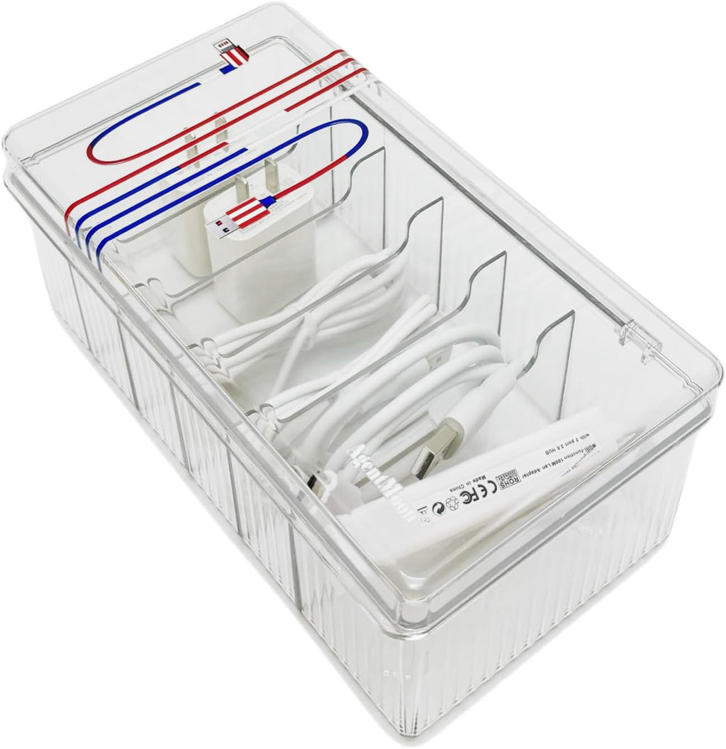 AgentMoon Clear Acrylic Cable Organizer Box with Lid, 1PCS