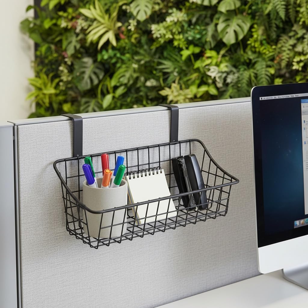 Basket with hook Grid Storage Basket, Hang it behind a door or on a railing, Over the Cabinet Door, Small, BLack,2 Pack