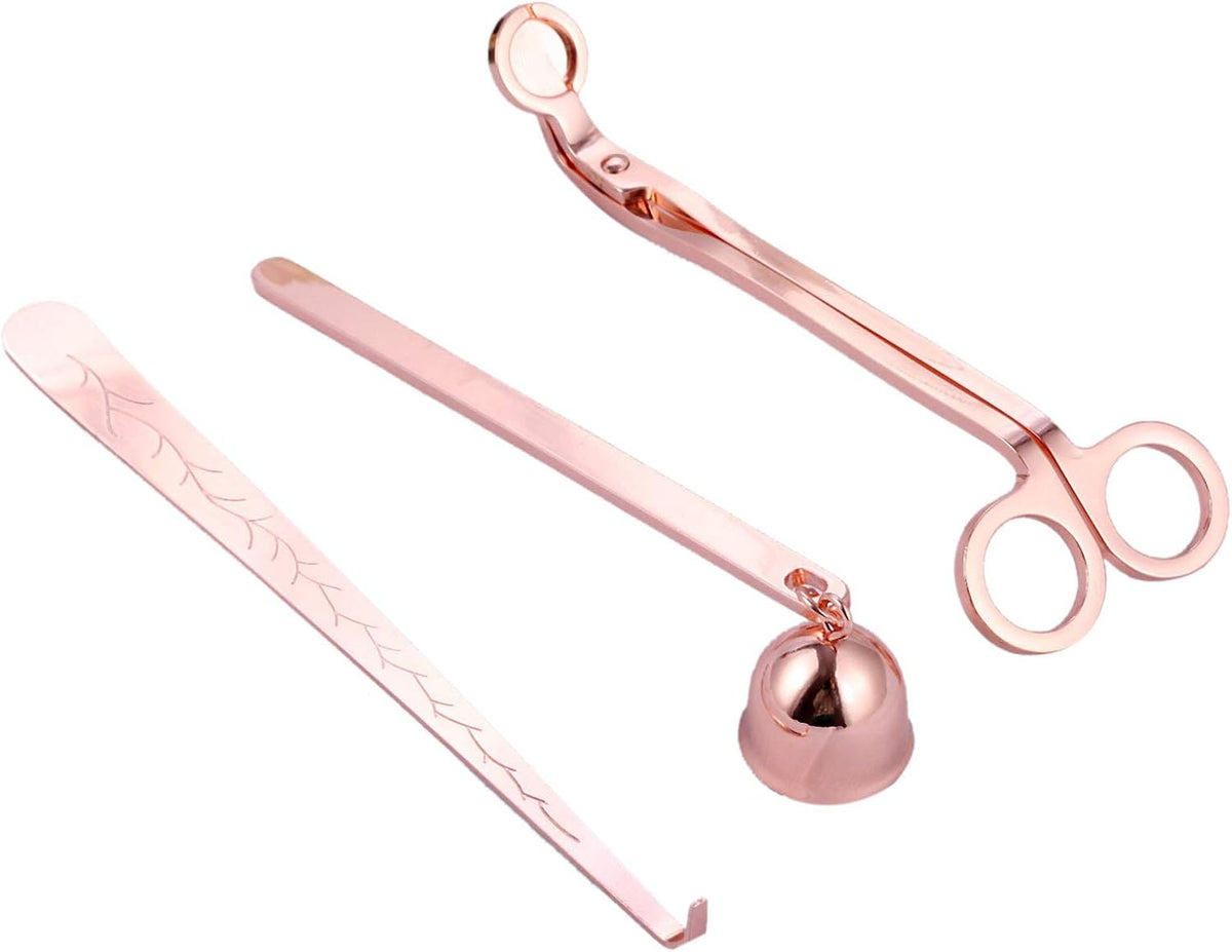 3 in 1 Candle Wick Trimmer Set Snuffer Dipper Cutter Rose Gold