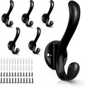 6 Pack Coat Hooks Wall Mount Heavy Duty Utility Retro Double Hooks for Hanging Coats,Hat, Towel, Key, Robe, Scarf, Bag, Cap (Black)