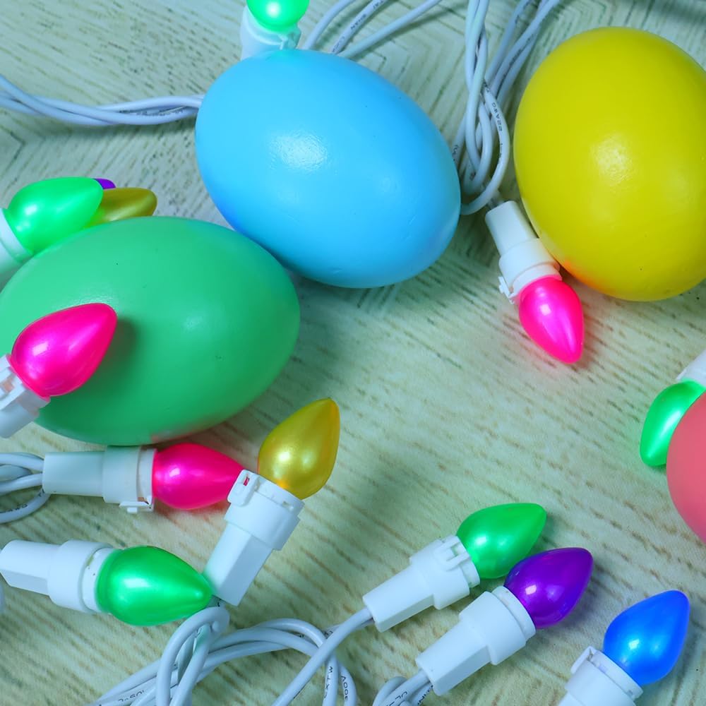 Christmas Lights LED Multi Color Glass C3 Lights 50 Count Easter Pastel Light 120V ETL Certified Connectable Indoor Outdoor String Light White Wire for Xmas Party Patio Home