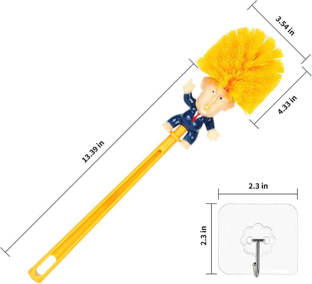 2PCS Funny Trump Toilet Brush with Adhesive Hooks, Prank Toilet Brush Cleaner Scubber, Make Toilet Great Again, Anti Trump Gag Gift for Bathroom Decor, Housewarming, White Elephant Party (2pcs-2)