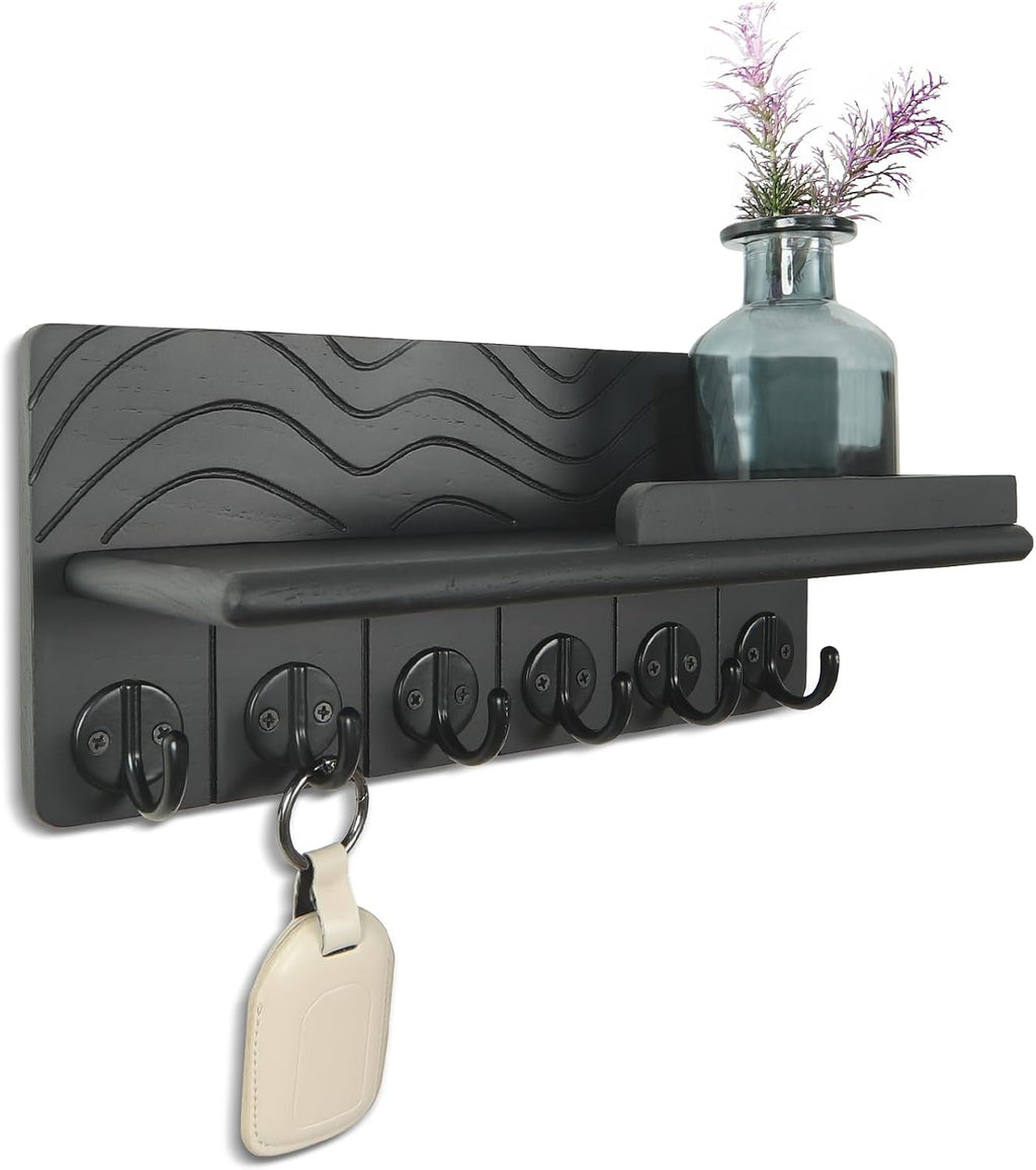 Key Holder Wall Decor, 11.8" Solid Ash Wood Entryway Organizer
