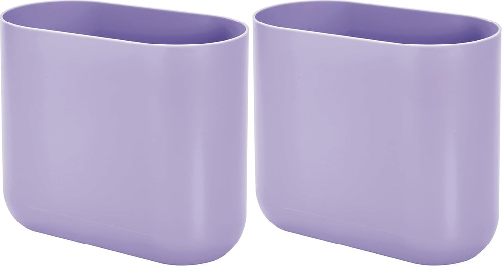 iDesign Small Slim Plastic Bathroom Trash Can, Purple, 10.56" x 5.5" x 9.77" high (Pack of 2)