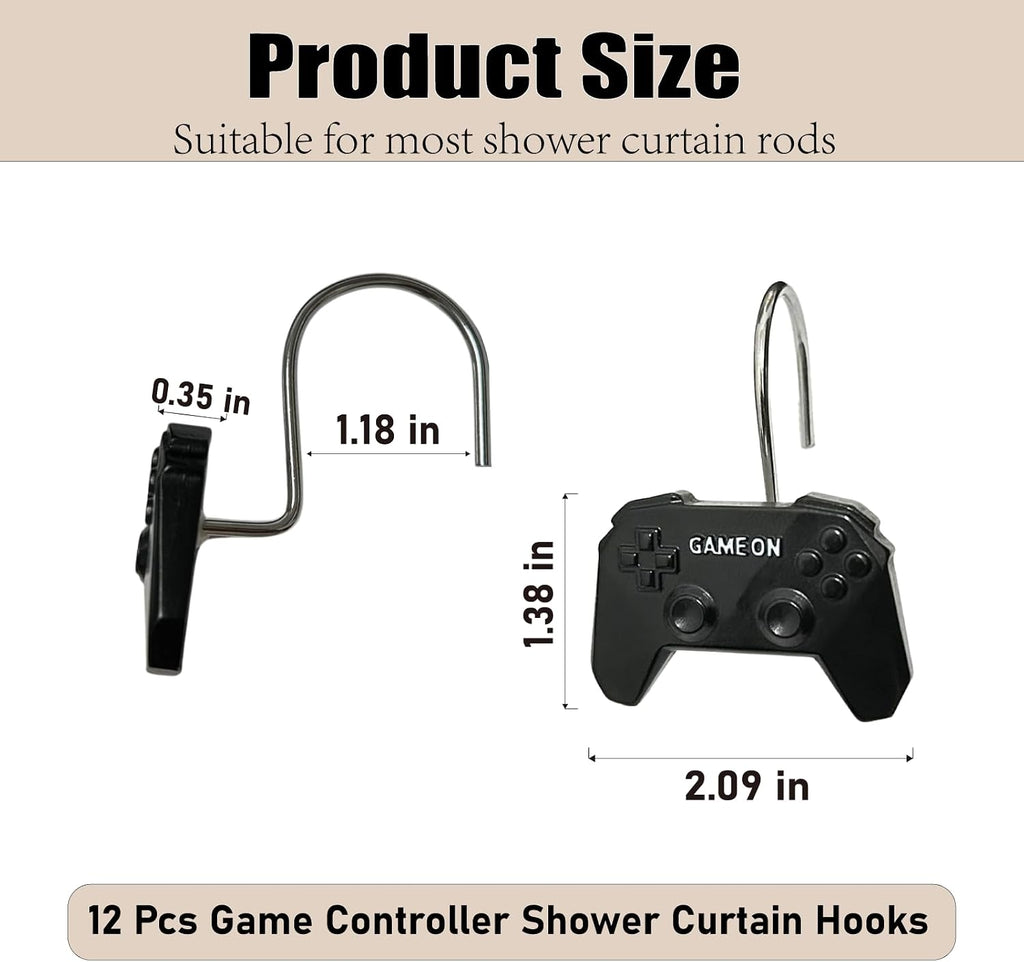 12 Pcs Game Theme Shower Curtain Hooks for Gamers Bathroom Decor